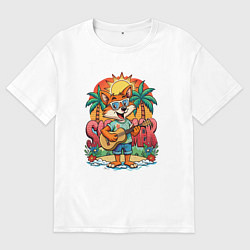 Футболка оверсайз мужская Лисица с гитарой жаркое лето, цвет: белый