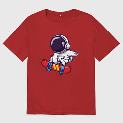 Футболка оверсайз мужская Скейтер космонавт, цвет: красный