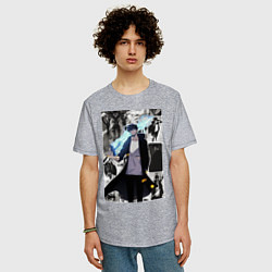 Футболка оверсайз мужская Поднятие уровня в одиночку Джину Сон охотник колла, цвет: меланж — фото 2