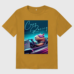 Мужская футболка оверсайз Капибара гонщик - нейросеть