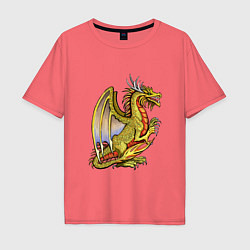 Футболка оверсайз мужская HOMM3 gold dragon, цвет: коралловый