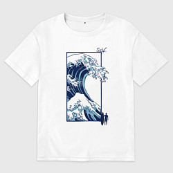 Мужская футболка оверсайз Серфинг - большая волна в Канагаве