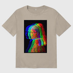 Мужская футболка оверсайз Девушка с жемчужной серёжкой с глюками