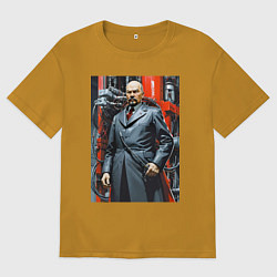 Мужская футболка оверсайз Ленин в кожанке - киберпанк