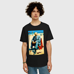 Футболка оверсайз мужская Великий вождь Ленин на пляже - Биарриц, цвет: черный — фото 2