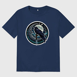 Мужская футболка оверсайз Полнолуние ворон с мечом