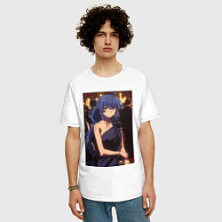 Футболка оверсайз мужская Реинкарнация безработного Рокси Мигурдия в платье, цвет: белый — фото 2