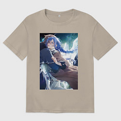 Футболка оверсайз мужская Реинкарнация безработного Рокси Мигурдия и спасите, цвет: миндальный