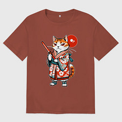 Мужская футболка оверсайз Кошечка в кимоно в японском стиле