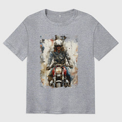 Мужская футболка оверсайз Акварель -мотоциклист
