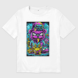 Мужская футболка оверсайз Сказочные монстры в ярких неоновых красках