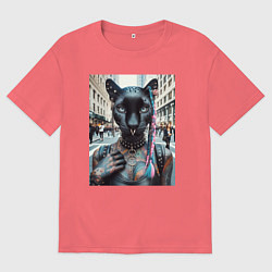 Мужская футболка оверсайз Пантера панк из Нью-Йорка - нейросеть