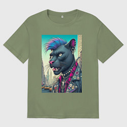 Футболка оверсайз мужская Чувак пантера панк житель Нью-Йорка - нейросеть, цвет: авокадо