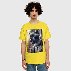 Футболка оверсайз мужская Cool dude panther from New York - ai art, цвет: желтый — фото 2