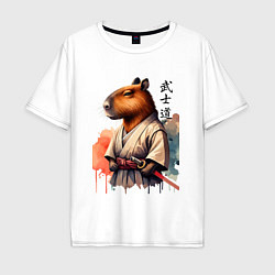 Футболка оверсайз мужская Capybara samurai - ai art fantasy, цвет: белый