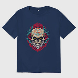 Футболка оверсайз мужская Roses skull, цвет: тёмно-синий