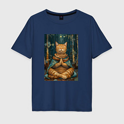 Футболка оверсайз мужская Кот на медитации, цвет: тёмно-синий