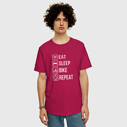 Футболка оверсайз мужская Eat sleep bike repeat, цвет: маджента — фото 2