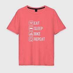 Футболка оверсайз мужская Eat sleep bike repeat, цвет: коралловый