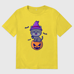 Мужская футболка оверсайз Котик и хэллоуин