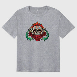 Футболка оверсайз мужская Розы и черепок, цвет: меланж