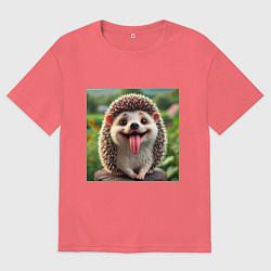 Мужская футболка оверсайз Милый ежик с высунутым языком