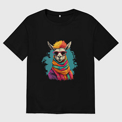 Мужская футболка оверсайз Лама в разноцветном шарфе