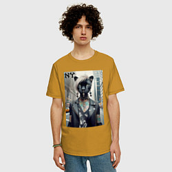 Футболка оверсайз мужская Молодая пантера - модница из Нью-Йорка, цвет: горчичный — фото 2