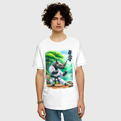 Футболка оверсайз мужская Кёкусинкай каратэ - носорог, цвет: белый — фото 2