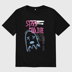Футболка оверсайз мужская Оставайся живым, цвет: черный
