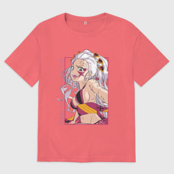 Футболка оверсайз мужская Клинок рассекающий демонов Даки 6 высшая луна, цвет: коралловый