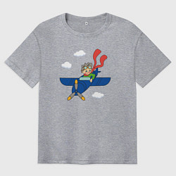 Мужская футболка оверсайз Мальчик пилот и самолет