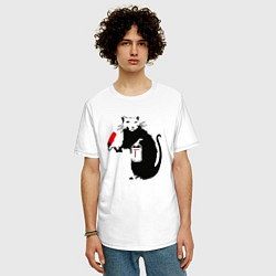 Футболка оверсайз мужская Banksy rat, цвет: белый — фото 2