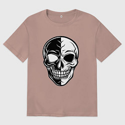 Футболка оверсайз мужская Черно белый череп, цвет: пыльно-розовый