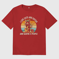 Мужская футболка оверсайз Люблю котов гитару и может быть трёх людей