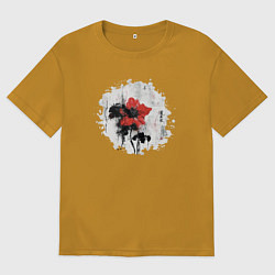 Мужская футболка оверсайз Большой красный цветок в китайском стиле