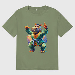 Мужская футболка оверсайз Бегемот в кимоно