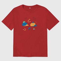 Мужская футболка оверсайз Ежики в лесу с веточками и грибами