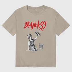 Мужская футболка оверсайз Стрит арт граффити Бэнкси - мальчик