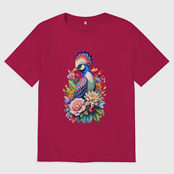 Мужская футболка оверсайз Шлемоносный турако среди цветов