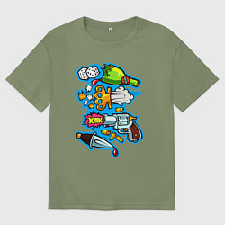 Мужская футболка оверсайз Пистолет кастет и нож