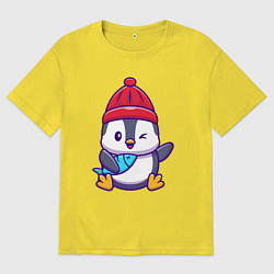 Мужская футболка оверсайз Пингвин с рыбкой