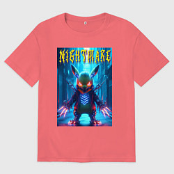 Футболка оверсайз мужская Cyber terrible Pikachu - neon glow, цвет: коралловый