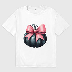 Футболка оверсайз мужская Черная тыква с розовым бантом - Хэллоуин, цвет: белый
