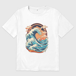 Мужская футболка оверсайз Волна и облака в японском стиле