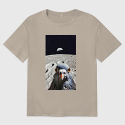Мужская футболка оверсайз Голубь на луне делает селфи