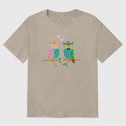 Футболка оверсайз мужская Влюблённые совы, цвет: миндальный