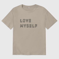 Футболка оверсайз мужская BTS love myself надпись, цвет: миндальный