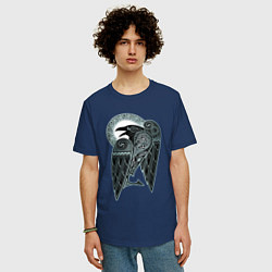 Футболка оверсайз мужская Кельтский ворон - скандинавский орнамент тату, цвет: тёмно-синий — фото 2