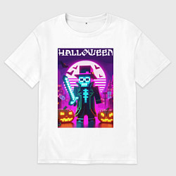 Мужская футболка оверсайз Скелет в шляпе с мечом - Майнкрафт